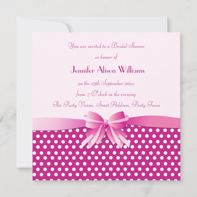 Bridal Shower Invitation Pink Polka Dots with Bow (Front)