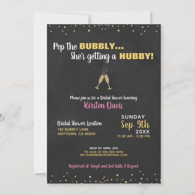 Bridal Shower Invitation Pop the Bubbly (Front)