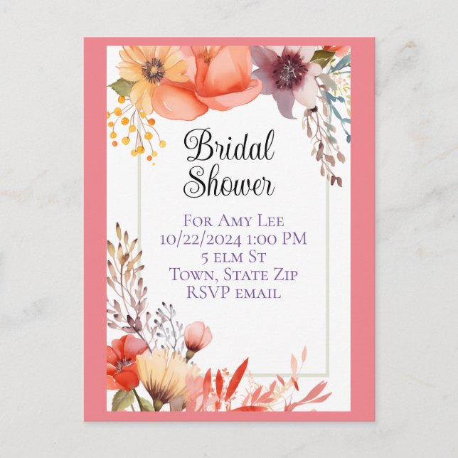 Bridal shower invitation postcards (Front)