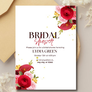 Bridal Shower Invitation Red Floral Bridal Shower