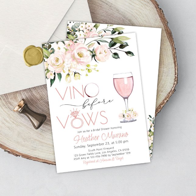 Bridal Shower Invitation RoseGold Vino before Vows (Creator Uploaded)