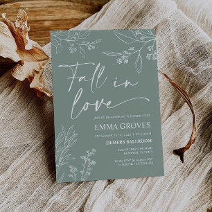 Bridal Shower Invitation, Sage Green Fall in Love  Invitation