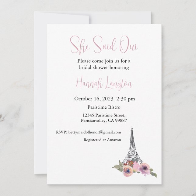 Bridal Shower Invitation, She Said Oui Yes  Invitation (Front)