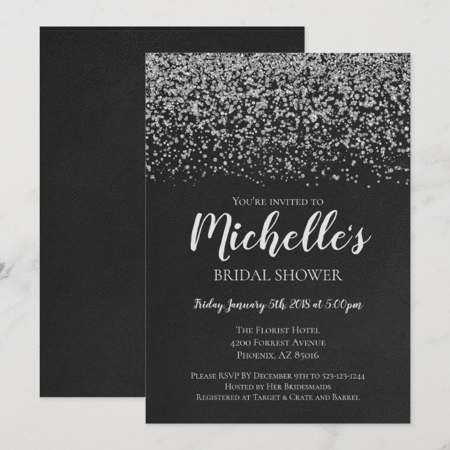 Bridal Shower Invitation, Silver, Black, Bridal Invitation (Front/Back)