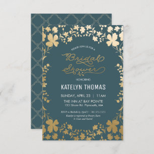 Bridal Shower Invitation, Vintage Teal & Gold Invitation