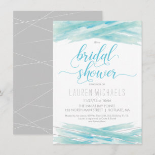 Bridal Shower Invitation - Watercolor, Blue Silver