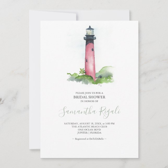 Bridal Shower Invitation Watercolor Lighthouse (Front)