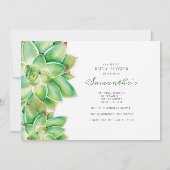 BRIDAL SHOWER Invitation, Watercolor Succulent Invitation (Front)