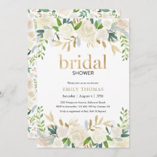 Bridal Shower Invitation   White and gold floral