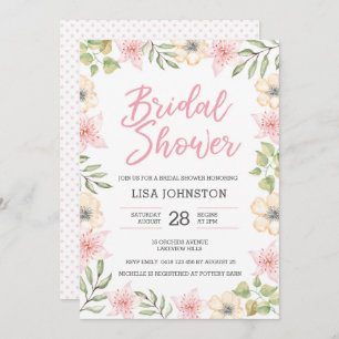Bridal Shower Invitation   White and pink flowers