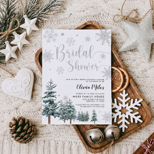 Bridal shower invitation winter silver glitter