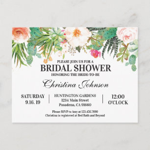Bridal Shower Invitation with succulents, cactus Postcard