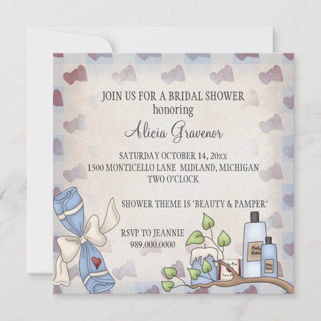 Bridal Shower Invitations (Beauty & Pamper Theme) (Front)