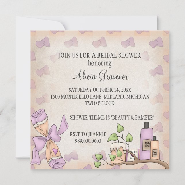 Bridal Shower Invitations (Beauty & Pamper Theme) (Front)
