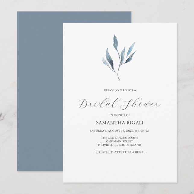 Bridal Shower Invitations Dusty Blue Botanicals (Front/Back)