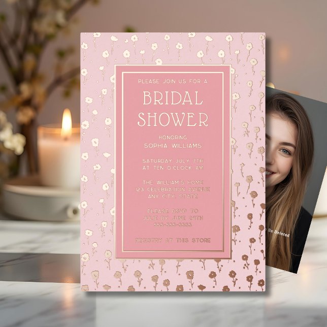 Bridal Shower Invitations Floral Blush Pink Foil (Creator Uploaded)