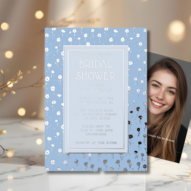 Bridal Shower Invitations Floral Soft Blue Foil (Creator Uploaded)