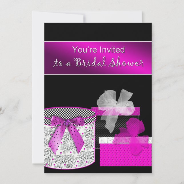 Bridal Shower Invitations - Fuschia and Black (Front)
