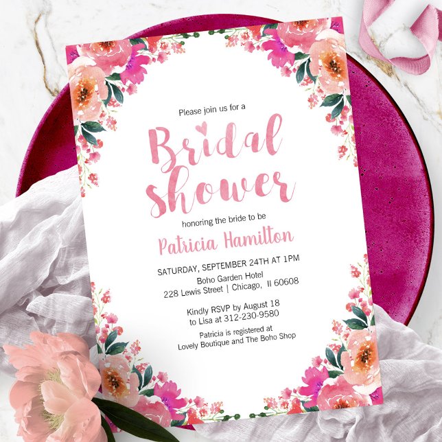 Bridal Shower Invitations Sublime Pink Floral (Creator Uploaded)