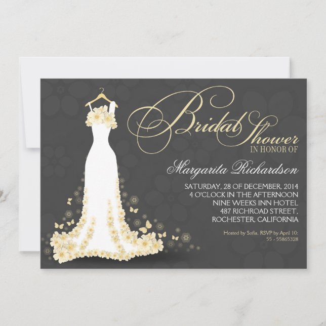 bridal shower invitations with wedding gown (Front)