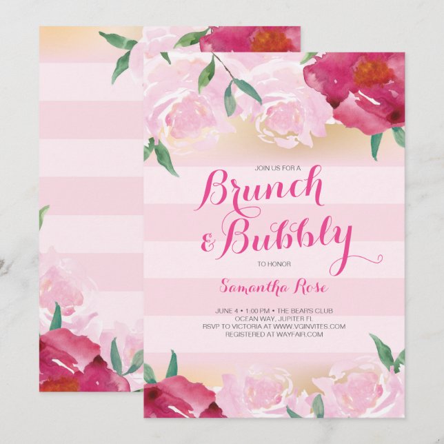 Bridal Shower Invite, Brunch & Bubbly Flowers Invitation (Front/Back)