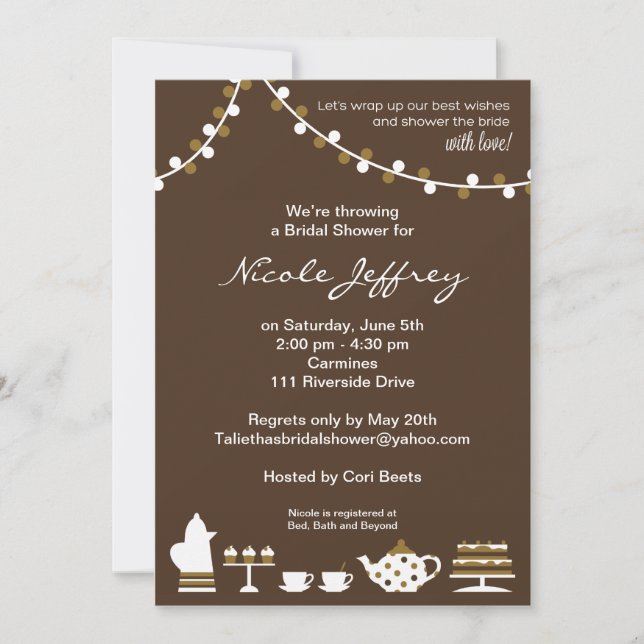Bridal Shower Invite Chocolate Brown, Tea Lights (Front)