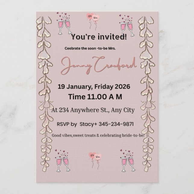 Bridal Shower Invite | Editable Digital Template | (Front)