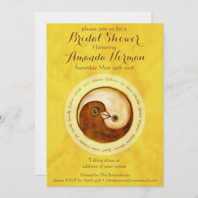 BRIDAL SHOWER INVITE gold doves customizable (Front/Back)