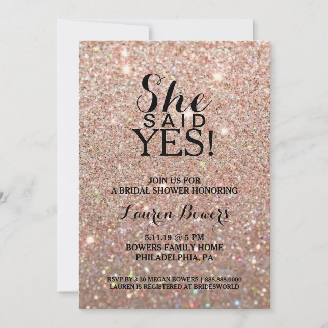 Bridal Shower Invite - She Said Yes Rose Gold (Front)