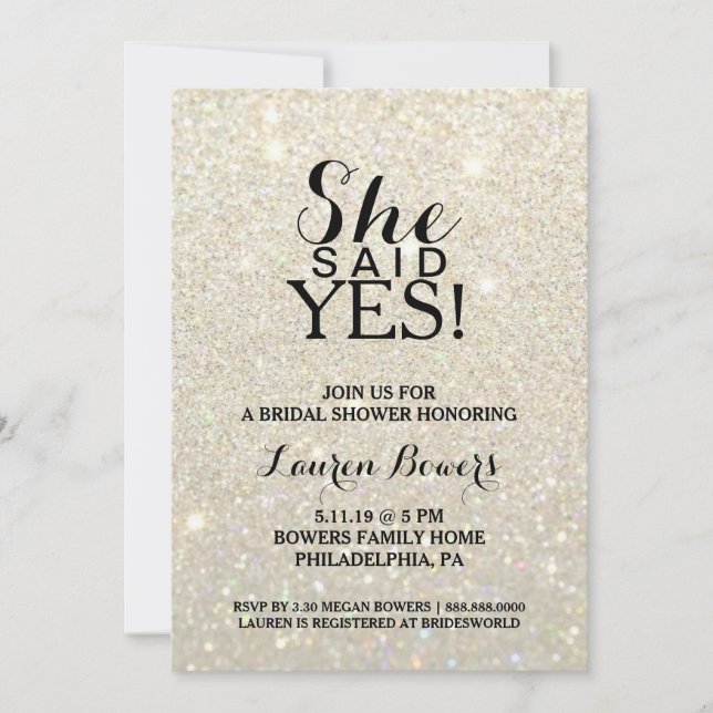 Bridal Shower Invite - She Said Yes White Gold (Front)