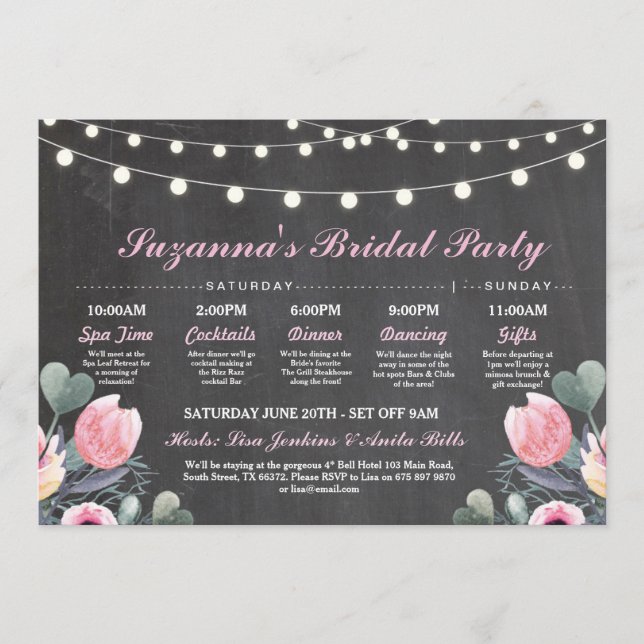 Bridal Shower Itinerary Bachelorette Pink Floral Programme (Front)