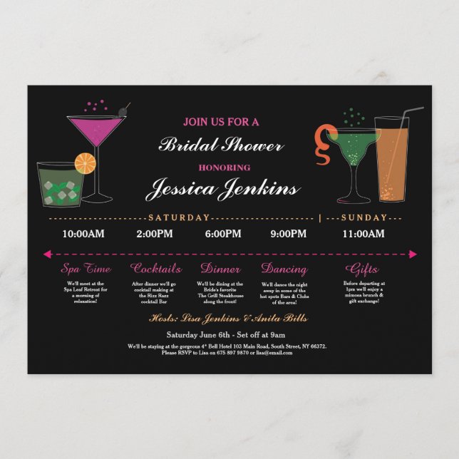 Bridal Shower Itinerary Black & Pink Bachelorette Programme (Front)