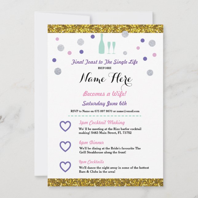 Bridal Shower Itinerary Champagne Invitation (Front)