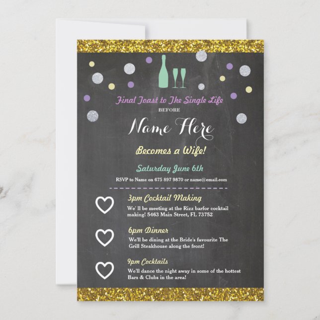 Bridal Shower Itinerary Champagne Invitation (Front)