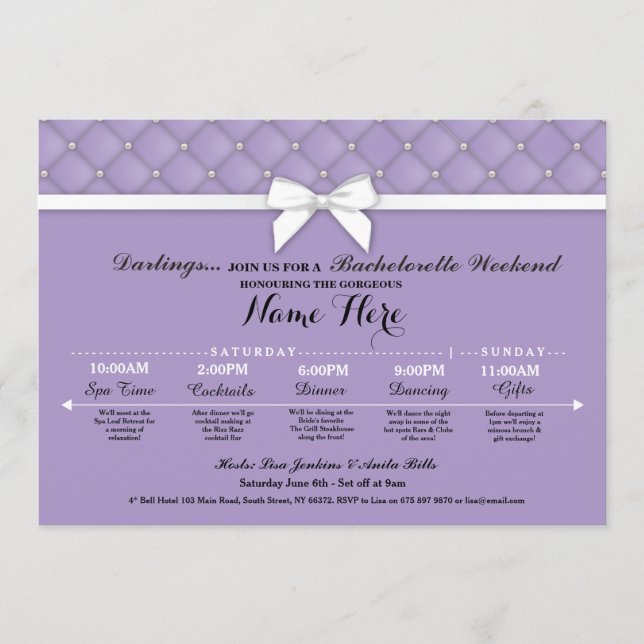 Bridal Shower Itinerary Lilac Bachelorette Invite (Front)