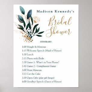 Bridal Shower Itinerary Plan Blue Floral Fab Fun Poster