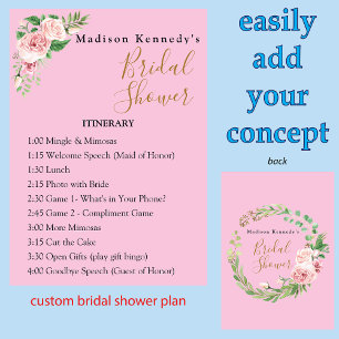Bridal Shower Itinerary Plan 🌸 Pink Floral Custom Invitation