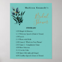Bridal Shower Itinerary Plan Teal Blue Floral Fab