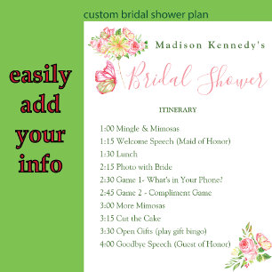 Bridal Shower Itinerary Plan Watercolor Floral Fab Poster