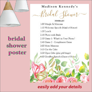 Bridal Shower Itinerary Plan Watercolor Floral  Poster