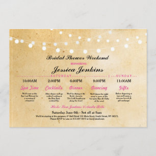 Bridal Shower Itinerary Rustic Pink Bachelorette Invitation