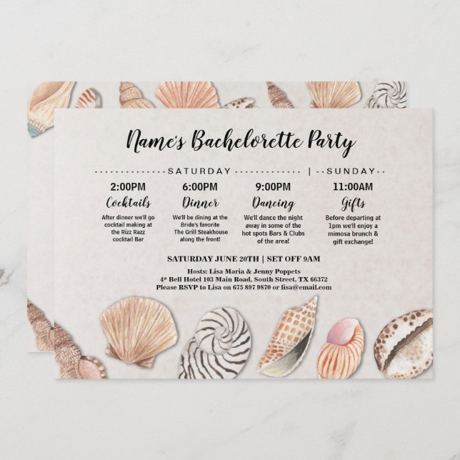 Bridal Shower Itinerary Shells Ocean Beach Wedding Invitation (Front/Back)
