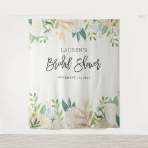 Bridal Shower Ivory Floral Photo Backdrop Tapestry