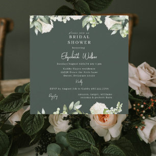 Bridal Shower Juniper White Hydrangea Square Invitation