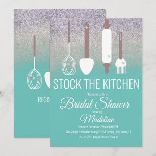 Bridal Shower Kitchen Shower Stock Kitchen Glitter Invitation