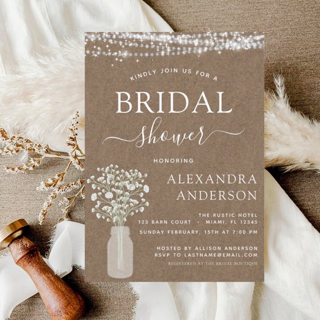Bridal Shower Kraft Paper Farmhouse String Lights Invitation (Creator Uploaded)
