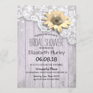 Bridal Shower Lace Sunflower Wood & String Lights Invitation