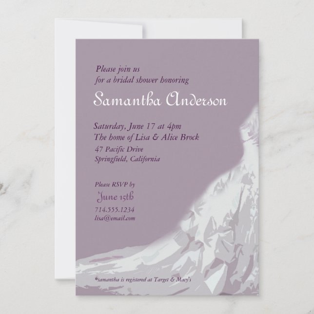 Bridal Shower lavender : bridal gown Invitation (Front)
