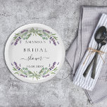 Bridal shower lavender eucalyptus greenery paper plate<br><div class="desc">A stylish white background decorated with violet lavender flowers and eucalyptus greenery.  Personalise and add a name and a date.</div>