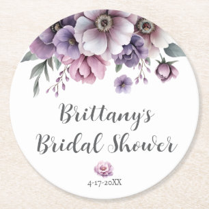 Bridal Shower Lavender Floral Paper Coaster
